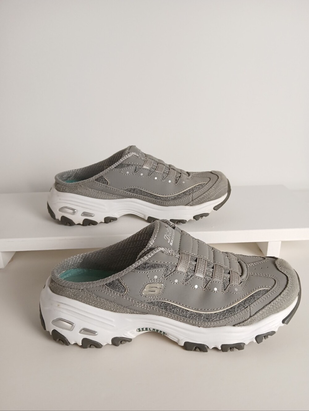 Skechers D'Lights Grey Mule Women's Shoes with Memory Foam Slipons Runners